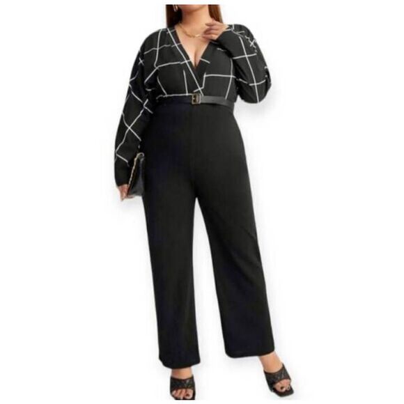 SHEIN BLACK & WHITE GRID PRINT JUMPSUIT SZ.4XL EUC. - Picture 1 of 8